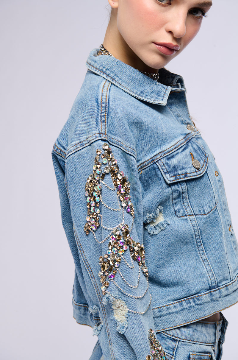 GLAMOROUS LIFE RHINESTONE JEAN JACKET