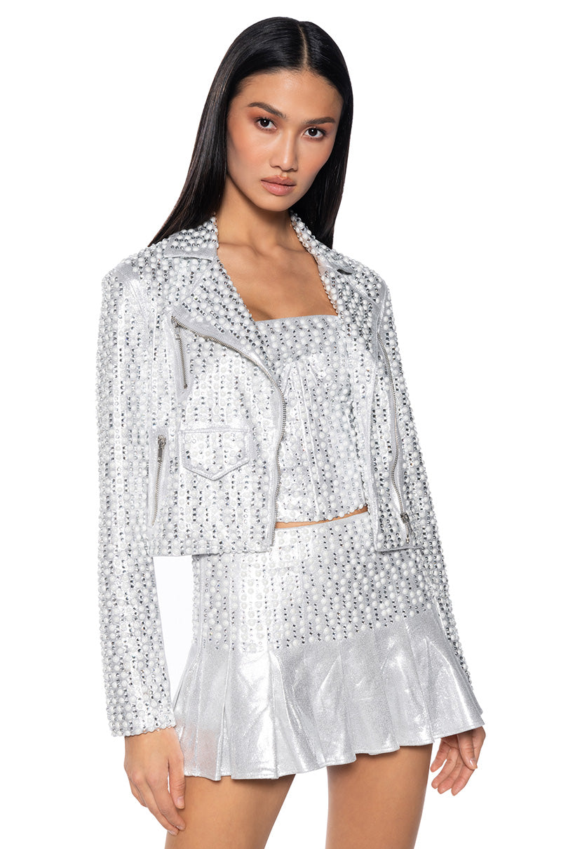 LYNLEE SILVER PEARL MOTO JACKET