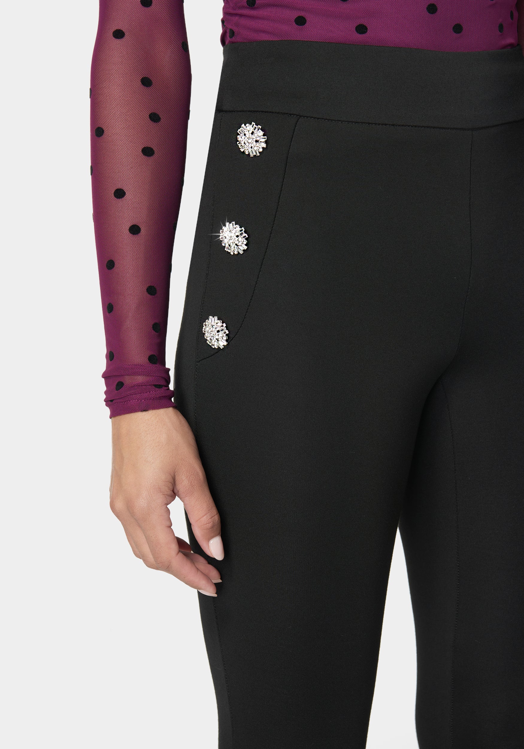 High Waist Rhinestone Button Legging