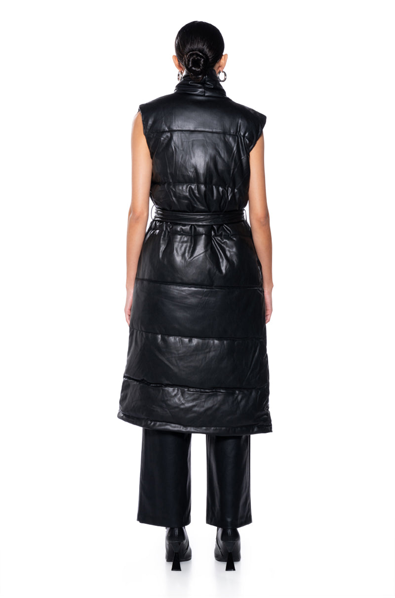 LONG PUFFER VEST WITH BELT