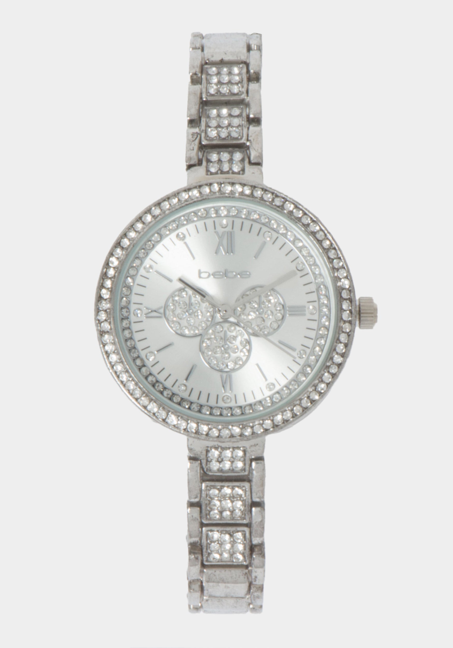 Silver Dial Crystal Bezel Watch