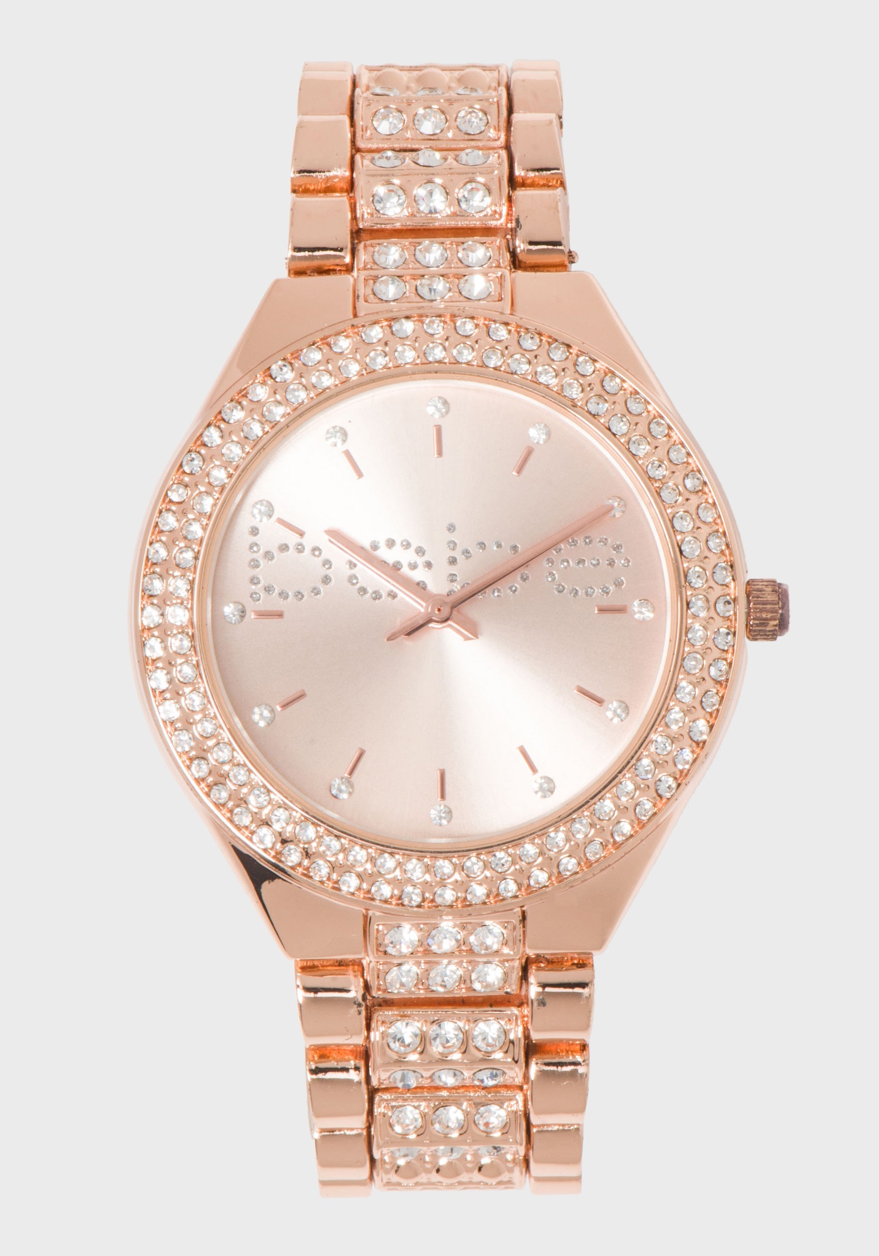 Rose Gold & Silver Crystal Bezel Logo Watch