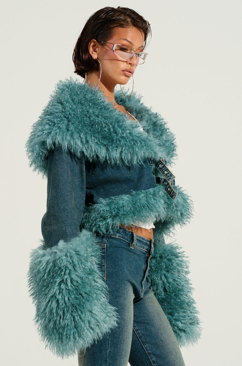 SIT PRETTY FUR TRIM DENIM JACKET