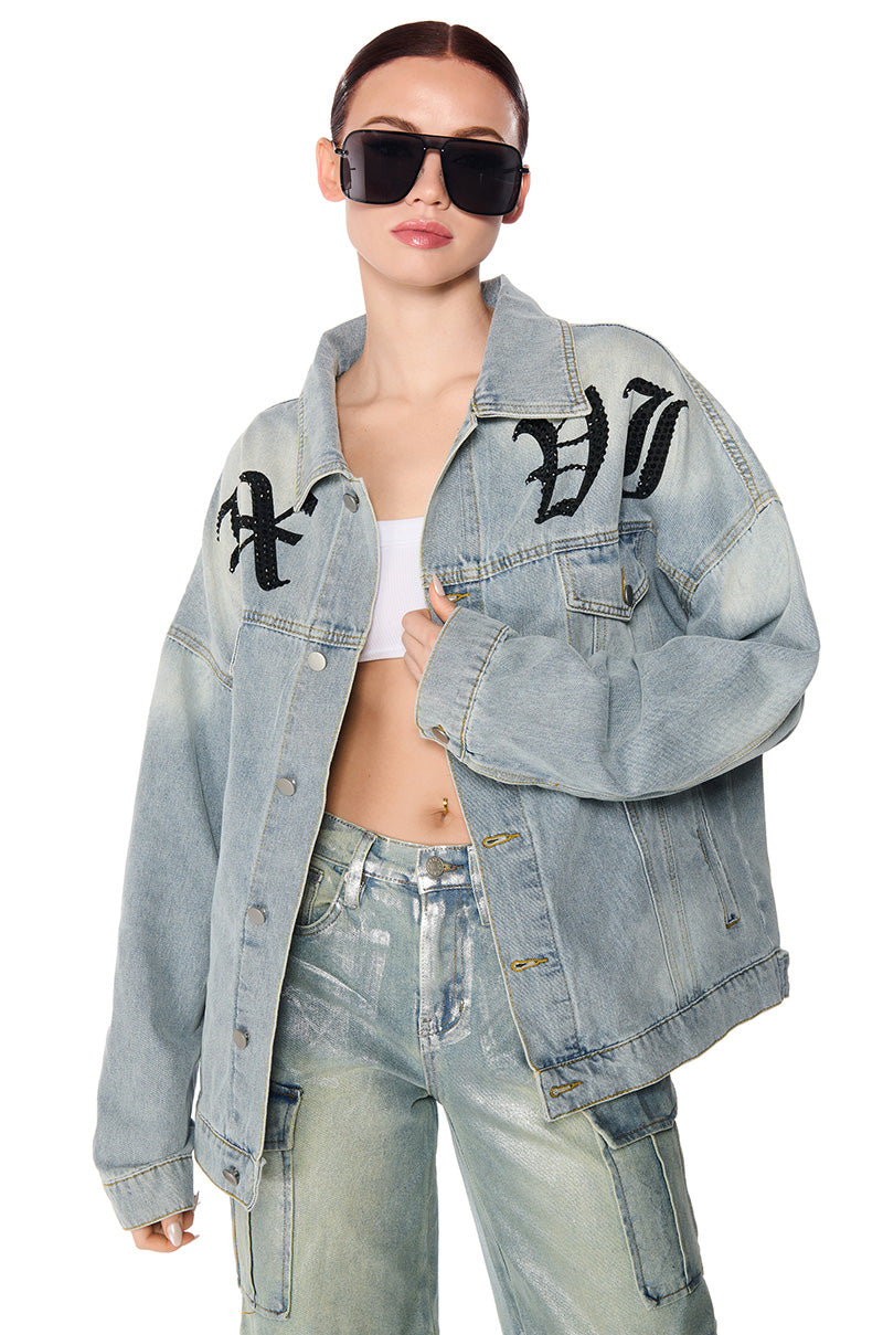 HOT FIX EMBELLISHED OVERSIZED DENIM JACKET