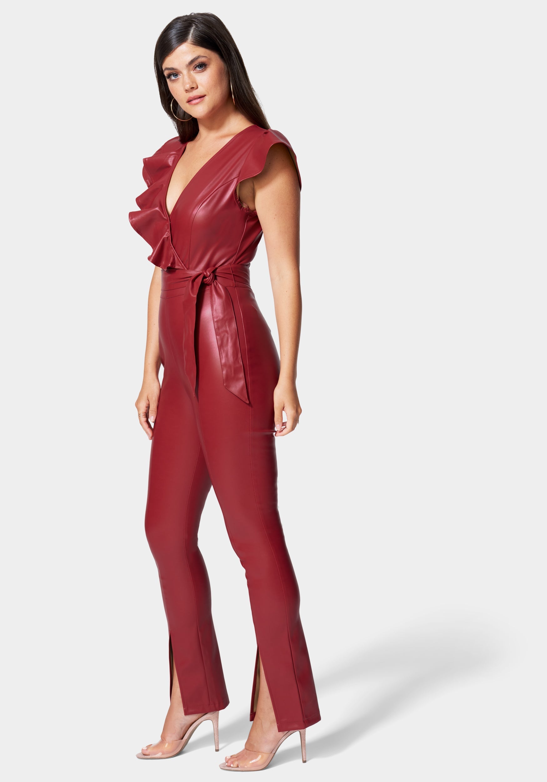 Vegan Leather Ruffle Jumpsuit