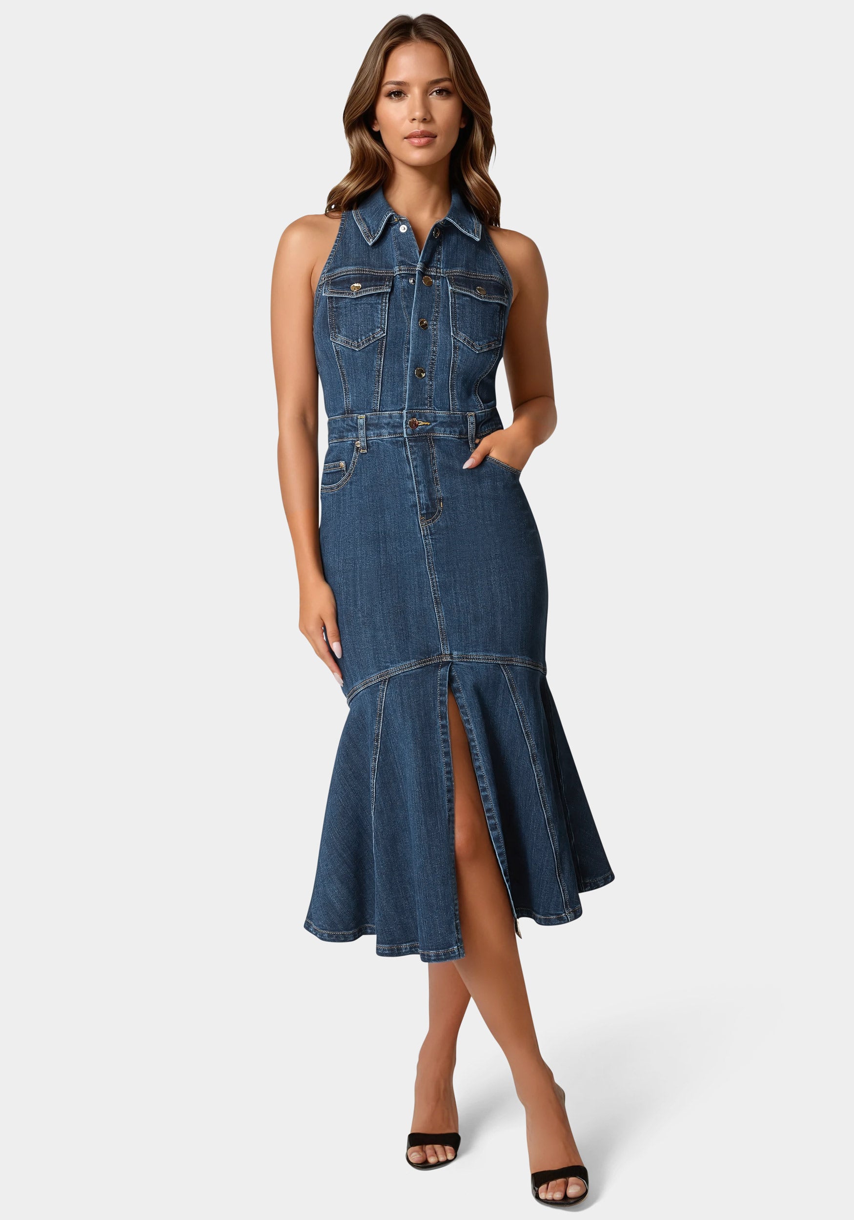 Halter Midi Denim Dress