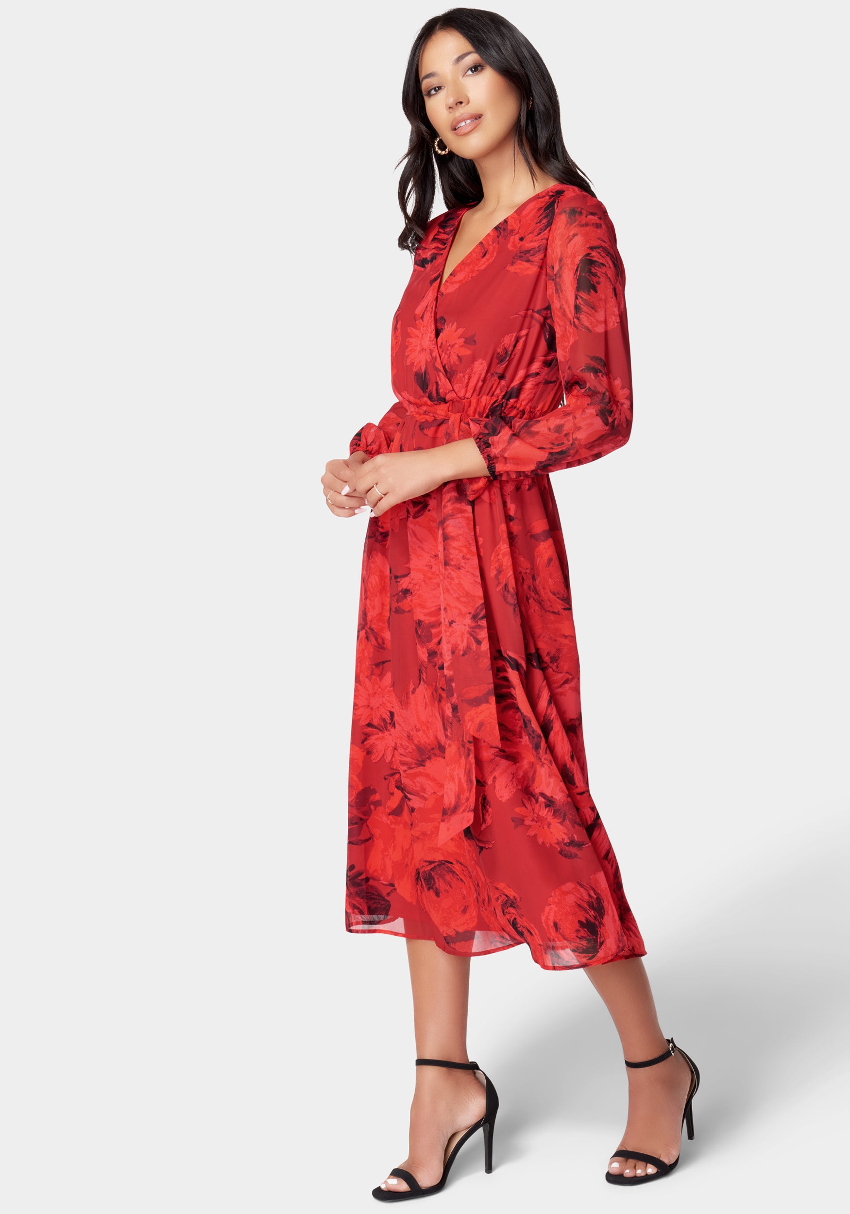 Printed Wrap Midi Dress