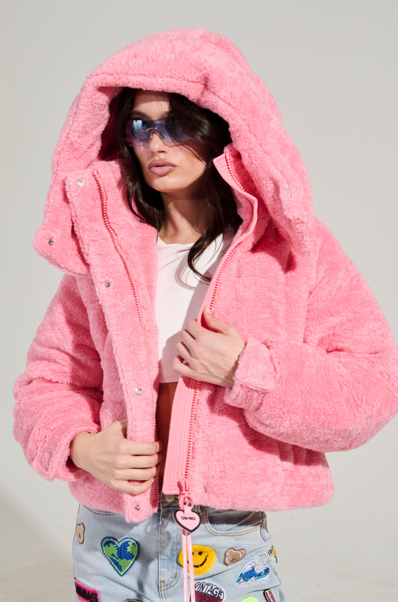 MARDIE PINK FUZZY HOODED PUFFER