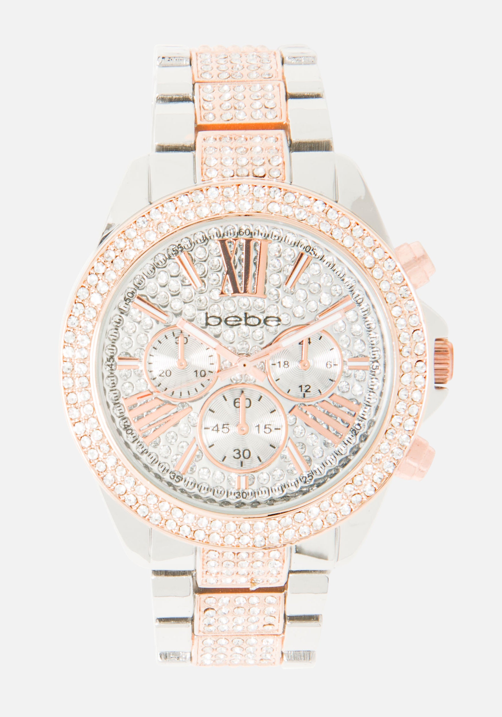 Two Tone Crystal Link Bracelet Watch