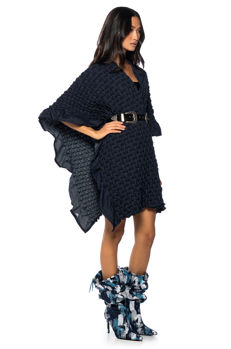 DENIM WEAVE EFFECT PONCHO