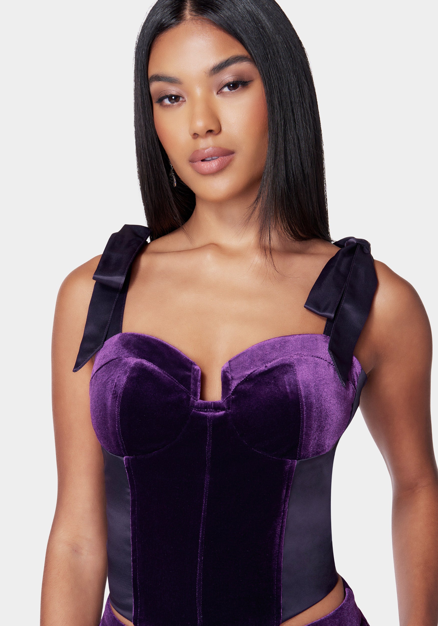 Satin Combo Velour Bustier Top