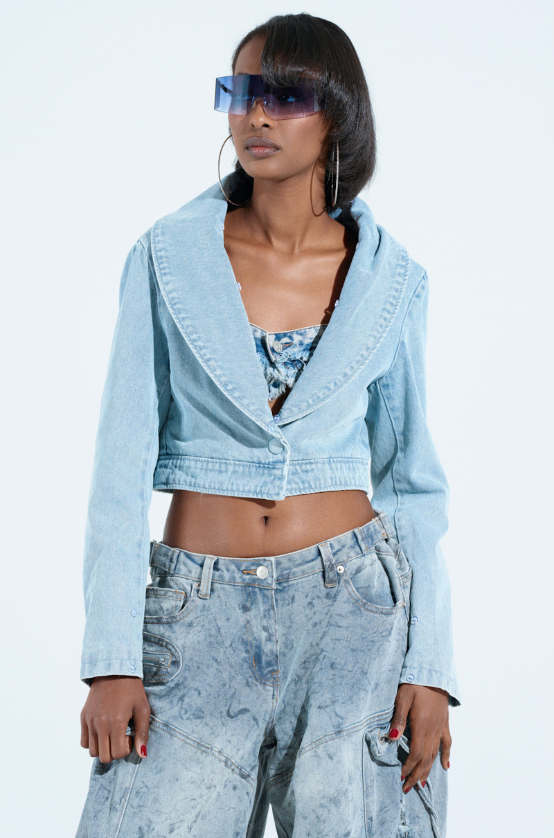 GISELE CROP DENIM BLAZER