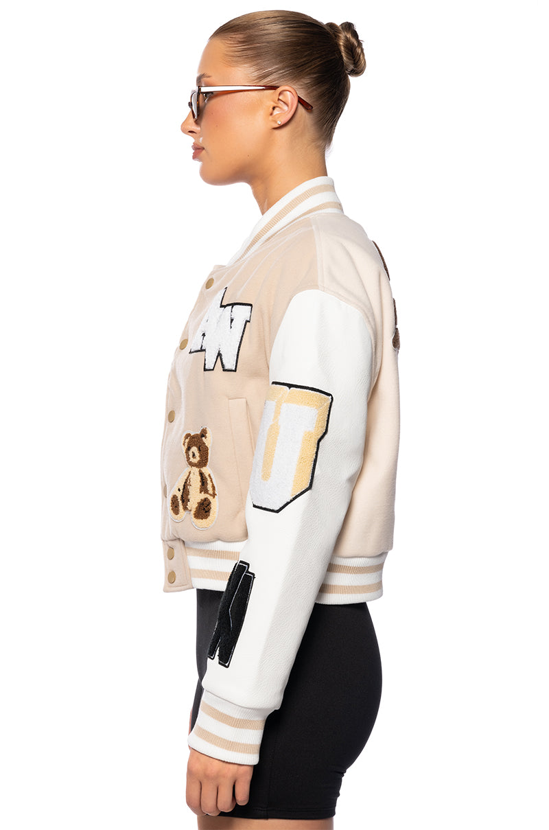 AZALEA WANG BEIGE RUELA VARSITY JACKET