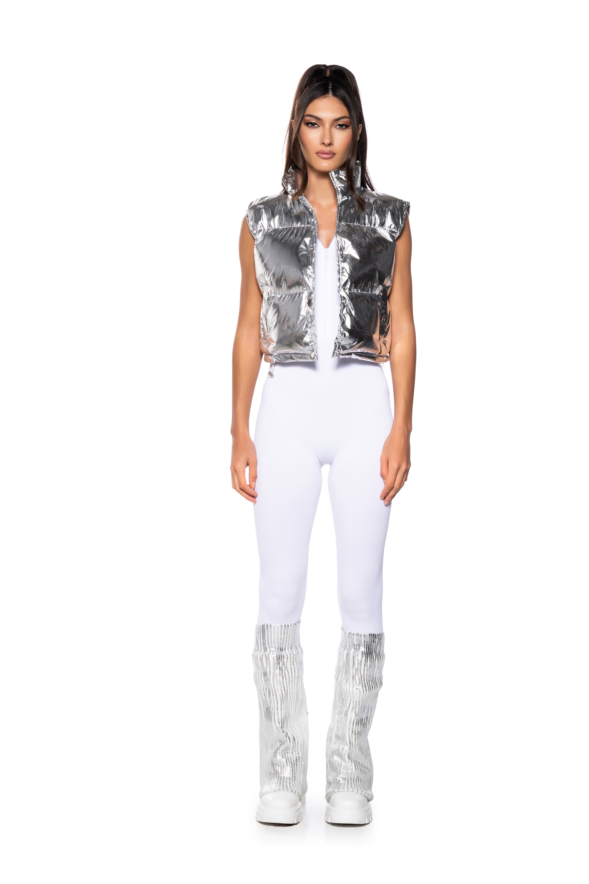 SILVER METALLIC PUFFER VEST