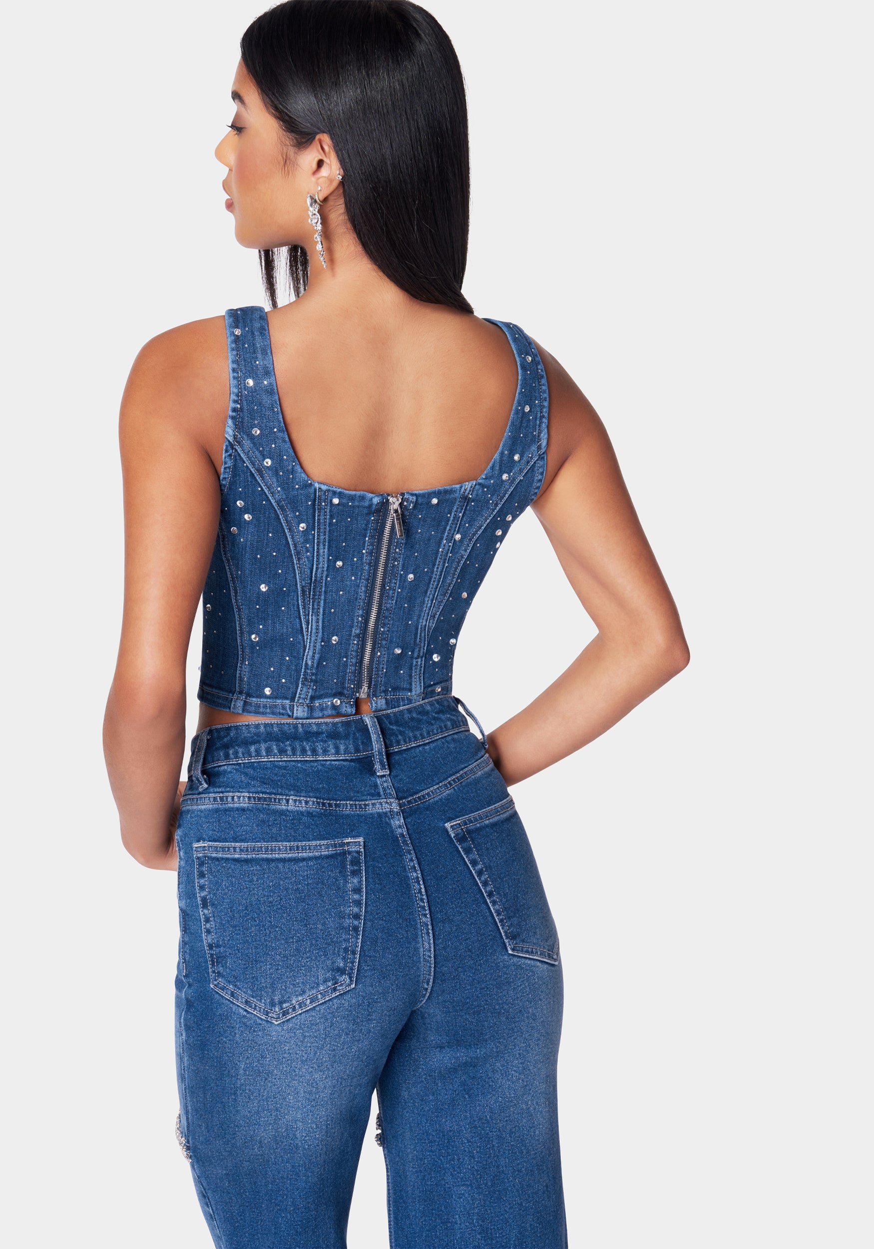 Rhinestone Detail Denim Bustier