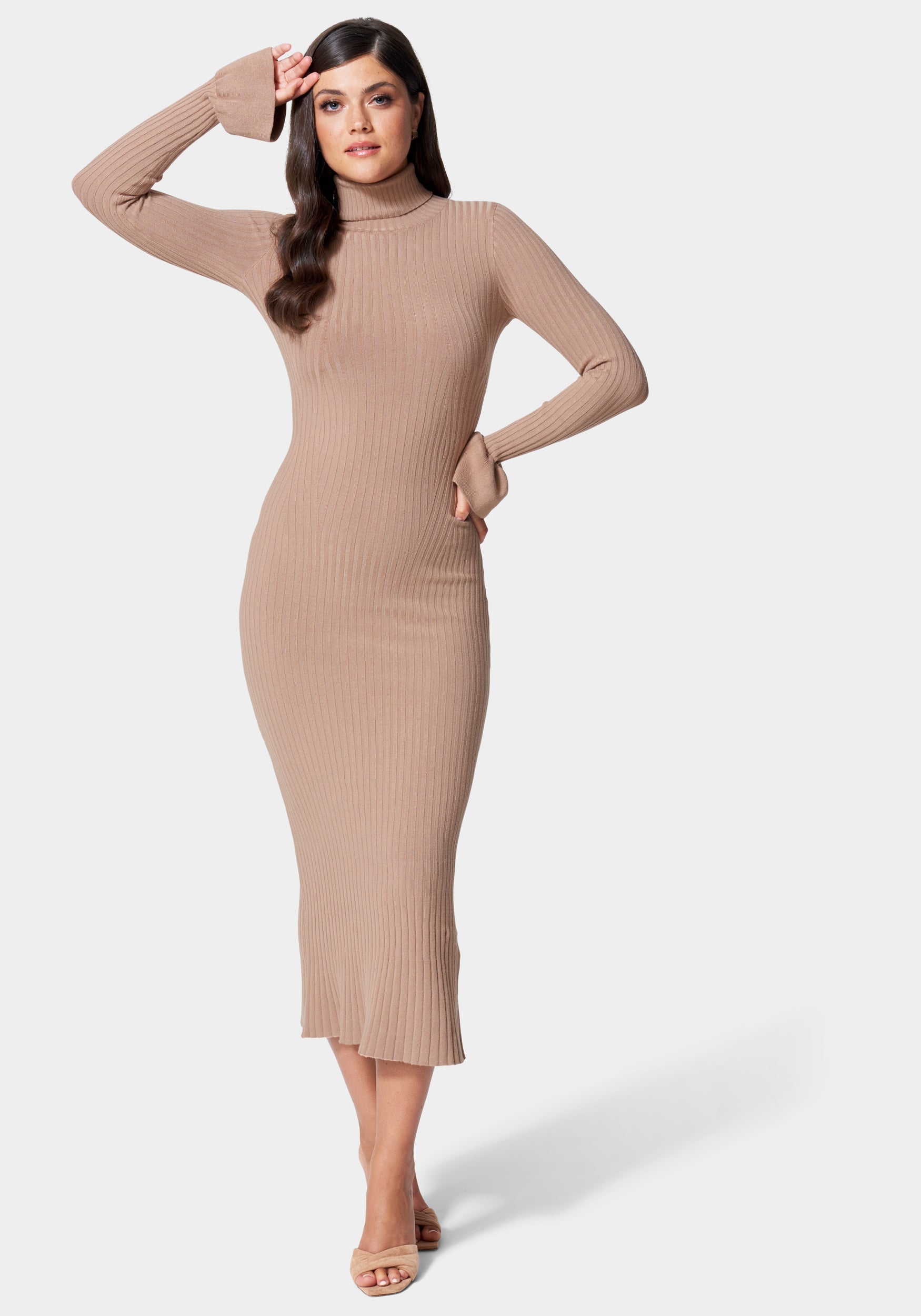 Bell Sleeve Turtleneck Midi Dress