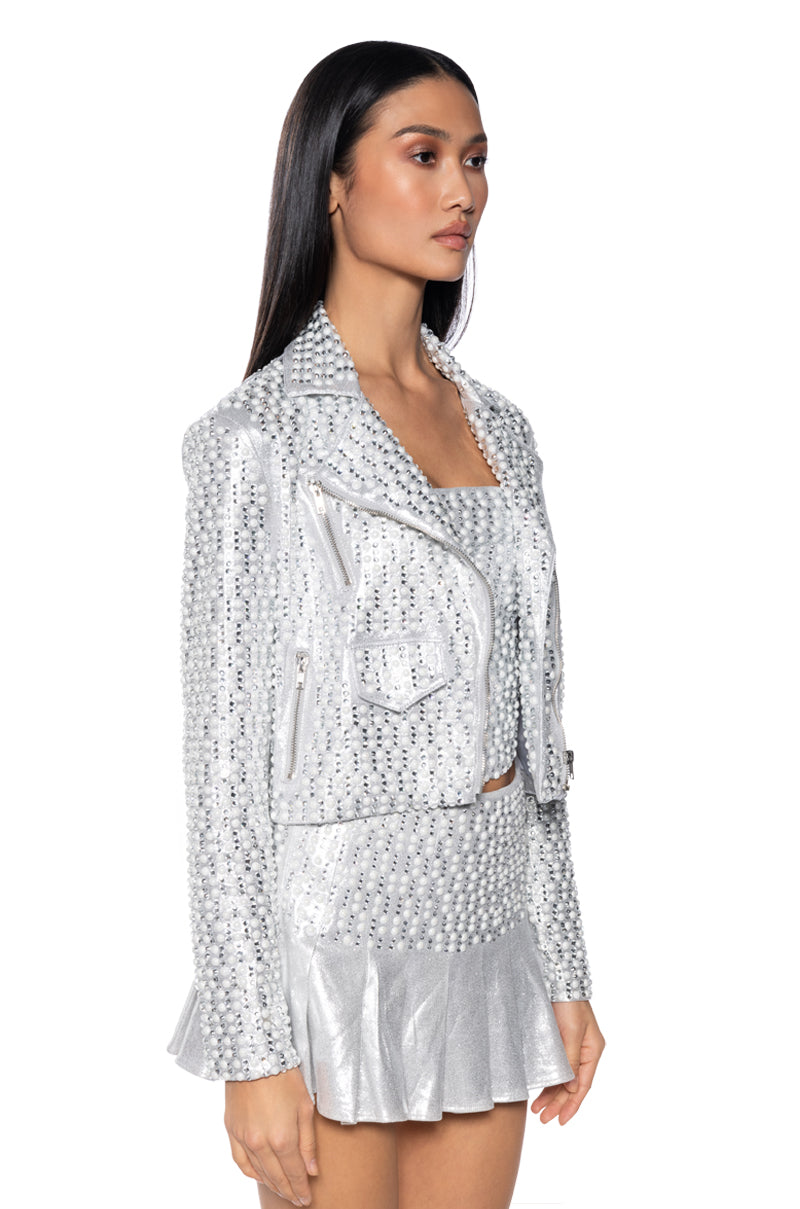 LYNLEE SILVER PEARL MOTO JACKET