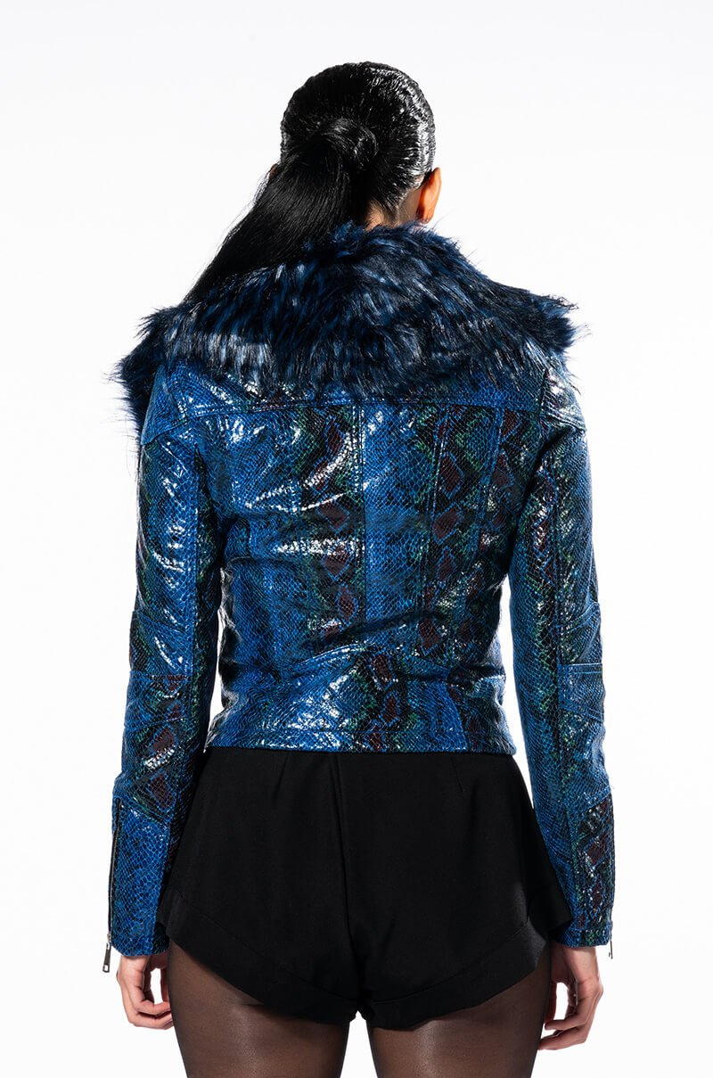 AZALEA WANG BENNY FUR COLLAR SNAKE JACKET