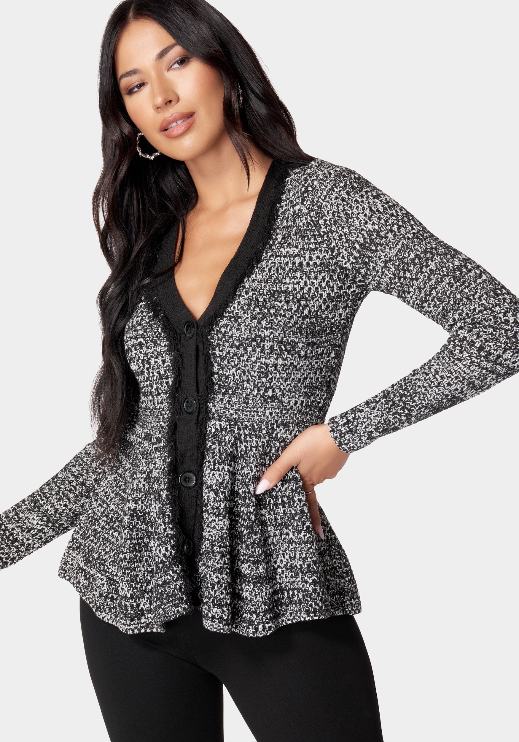 Tweed Peplum Sweater Cardigan