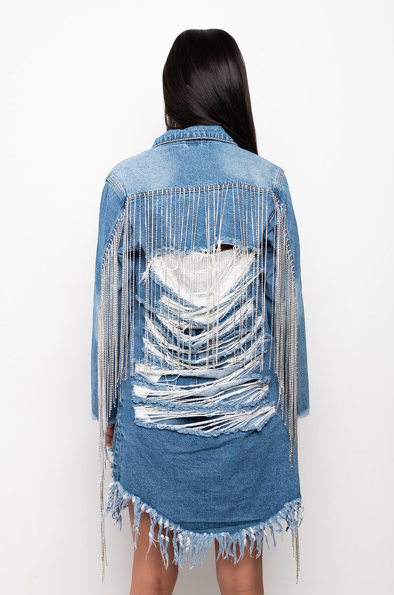 DOLLYS SIS RHINESTONE LONG DENIM JACKET