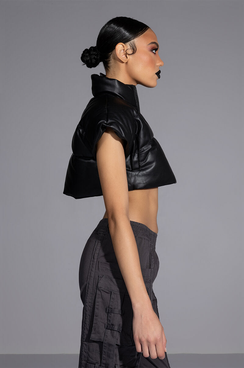 ULTRA CROP PU VEST WITH PULL STRINGS