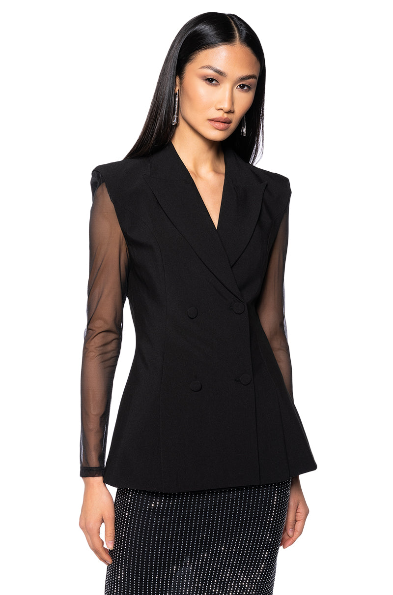 SHARP SHOULDER BLAZER VEST WITH STRETCH MESH ARMS