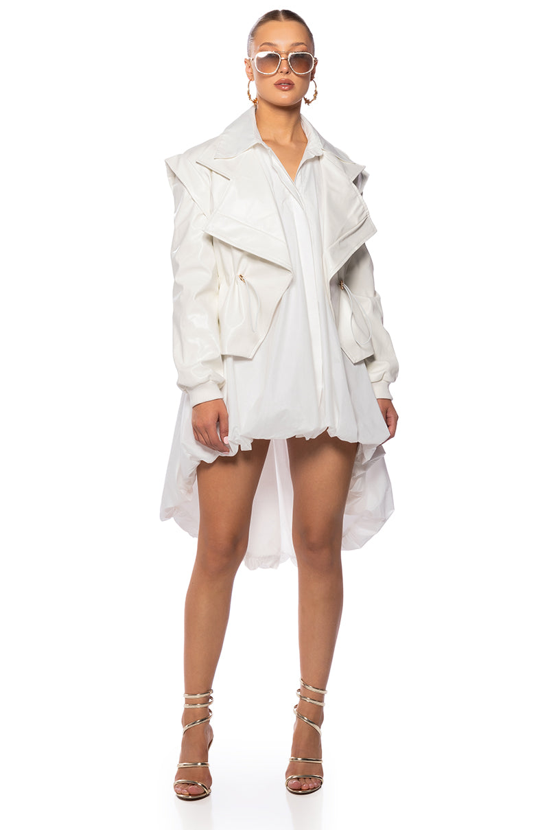 KINTSUGI WHITE PLEATHER MOTO JACKET