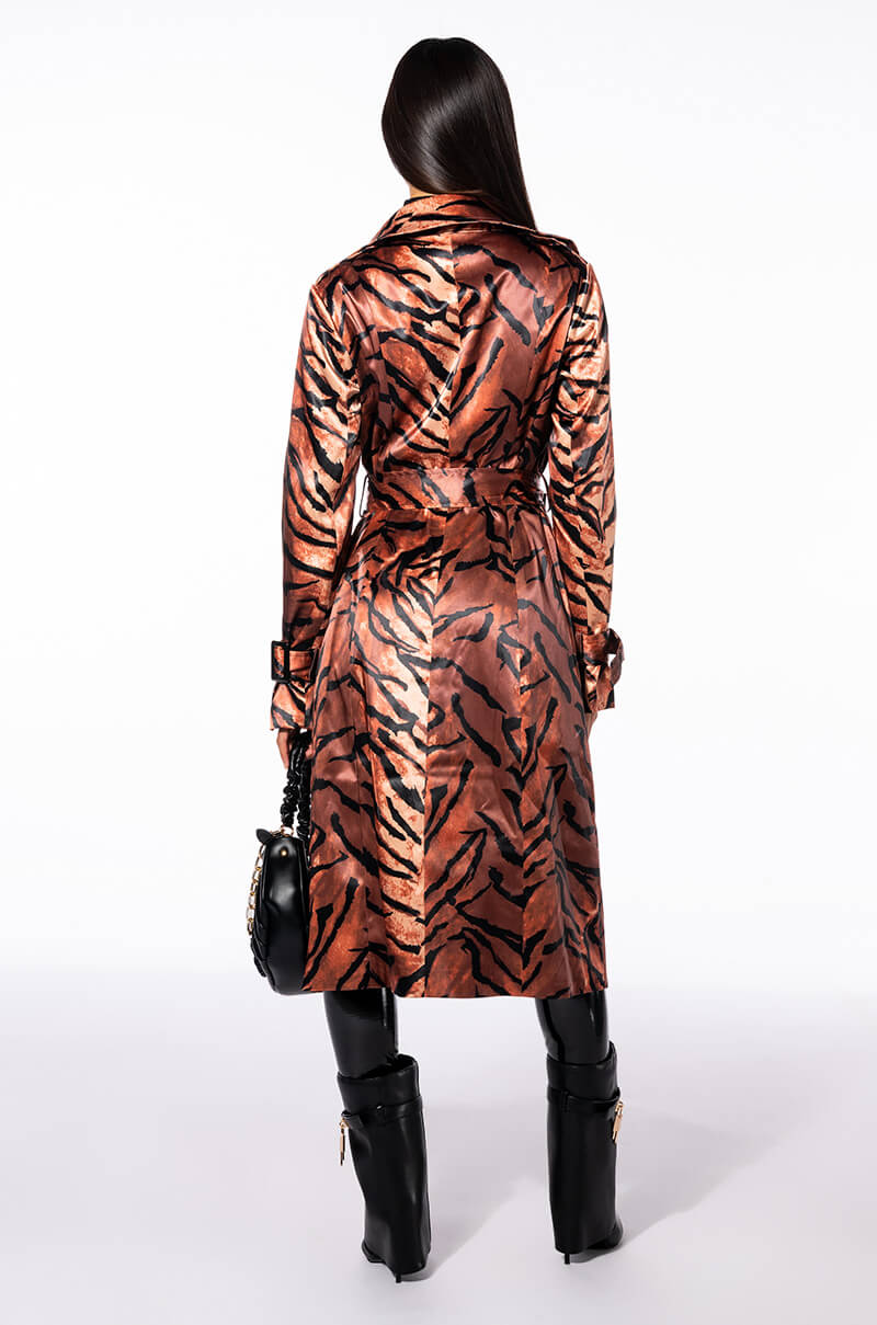 SATIN ZEBRA PRINT TRENCH COAT