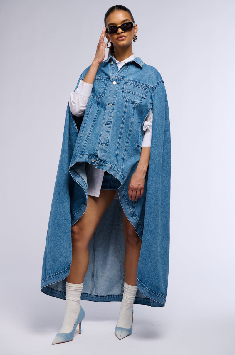 DON'T TALK LOUD MAXI DENIM PONCHO