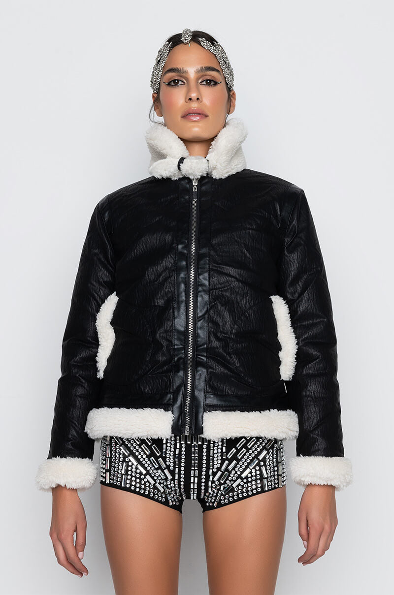 FLASH SHERPA PLEATHER BOMBER COAT
