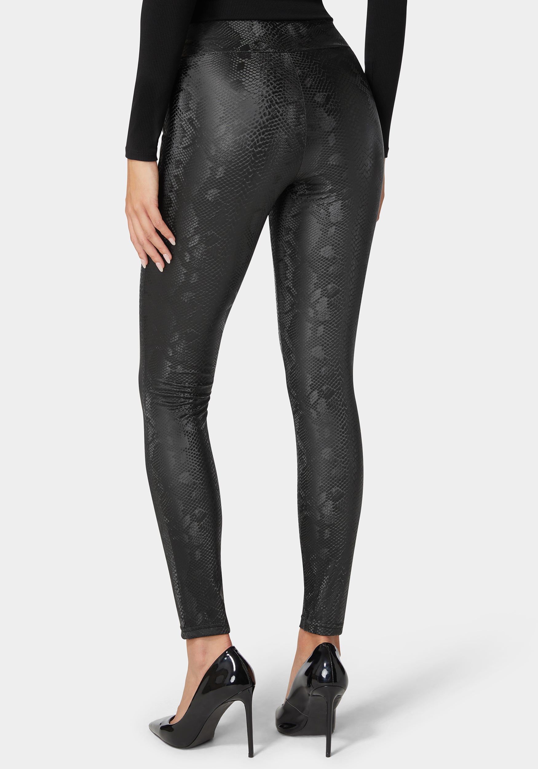 High Waist Embossed Vegan Leather Legging