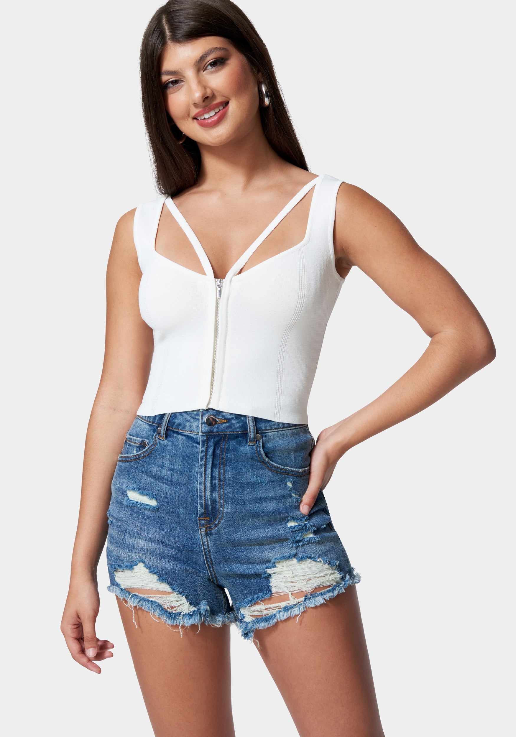 Zip Front Corset Sweater Top