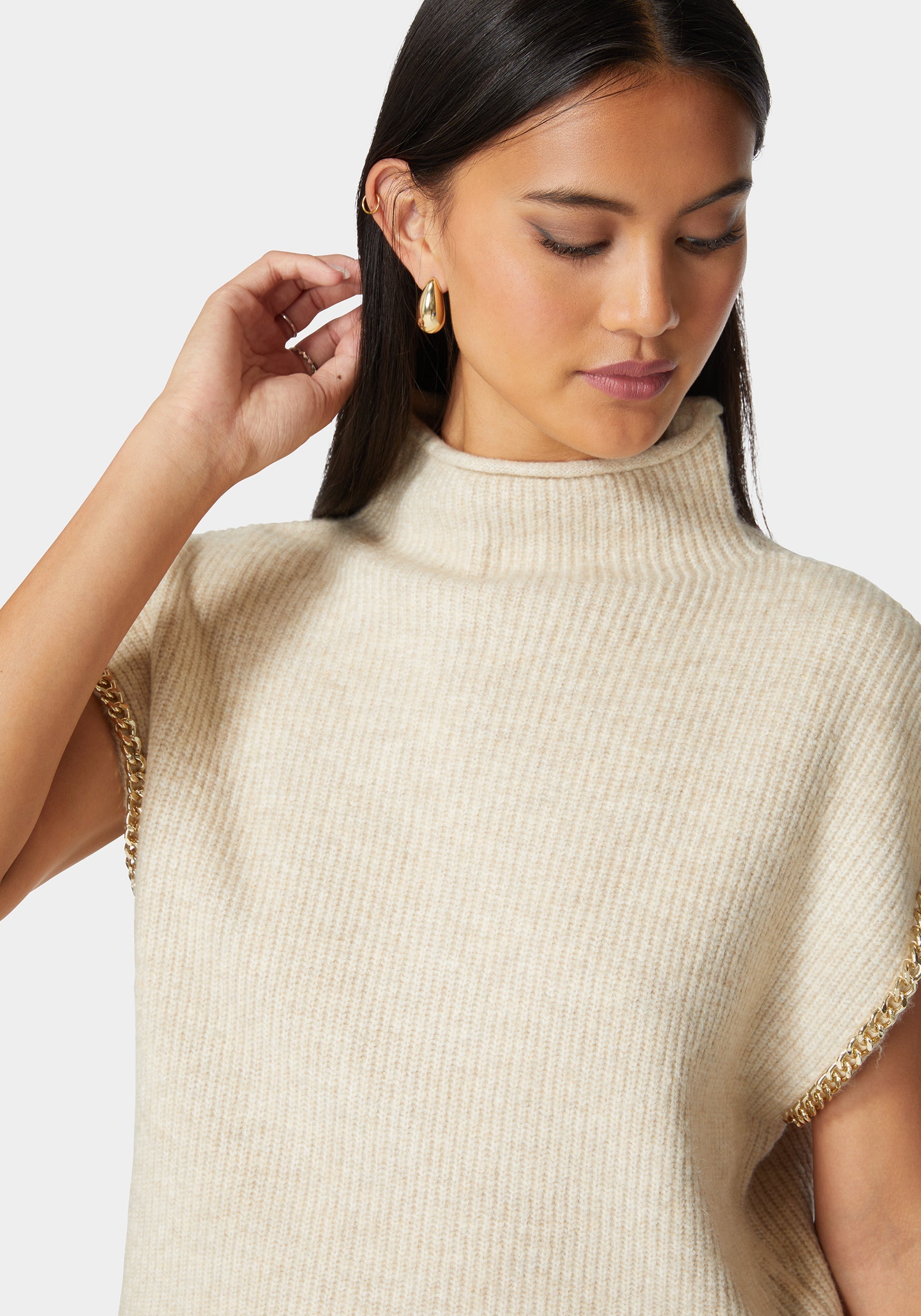 Off Shoulder Chain Detail Sweater