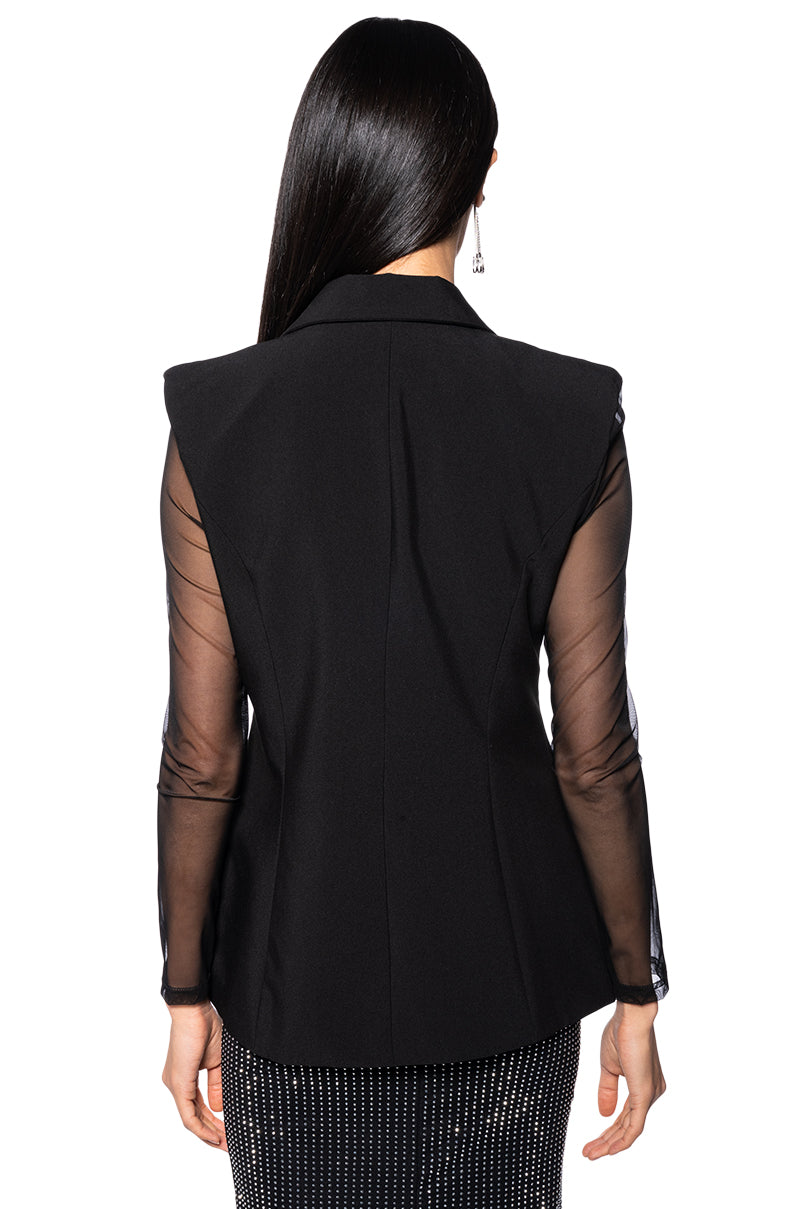 SHARP SHOULDER BLAZER VEST WITH STRETCH MESH ARMS