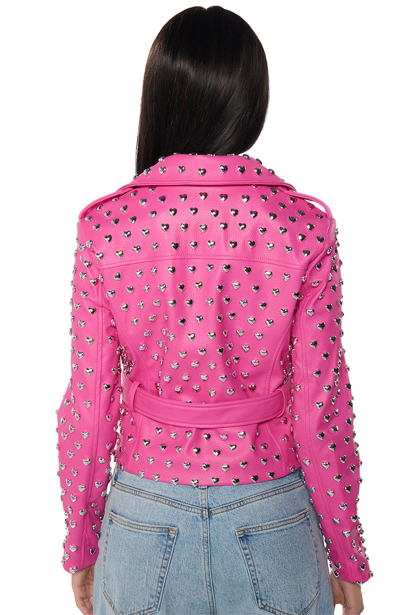 LOVE IS IN THE AIR HEART STUDDED MOTO JACKET