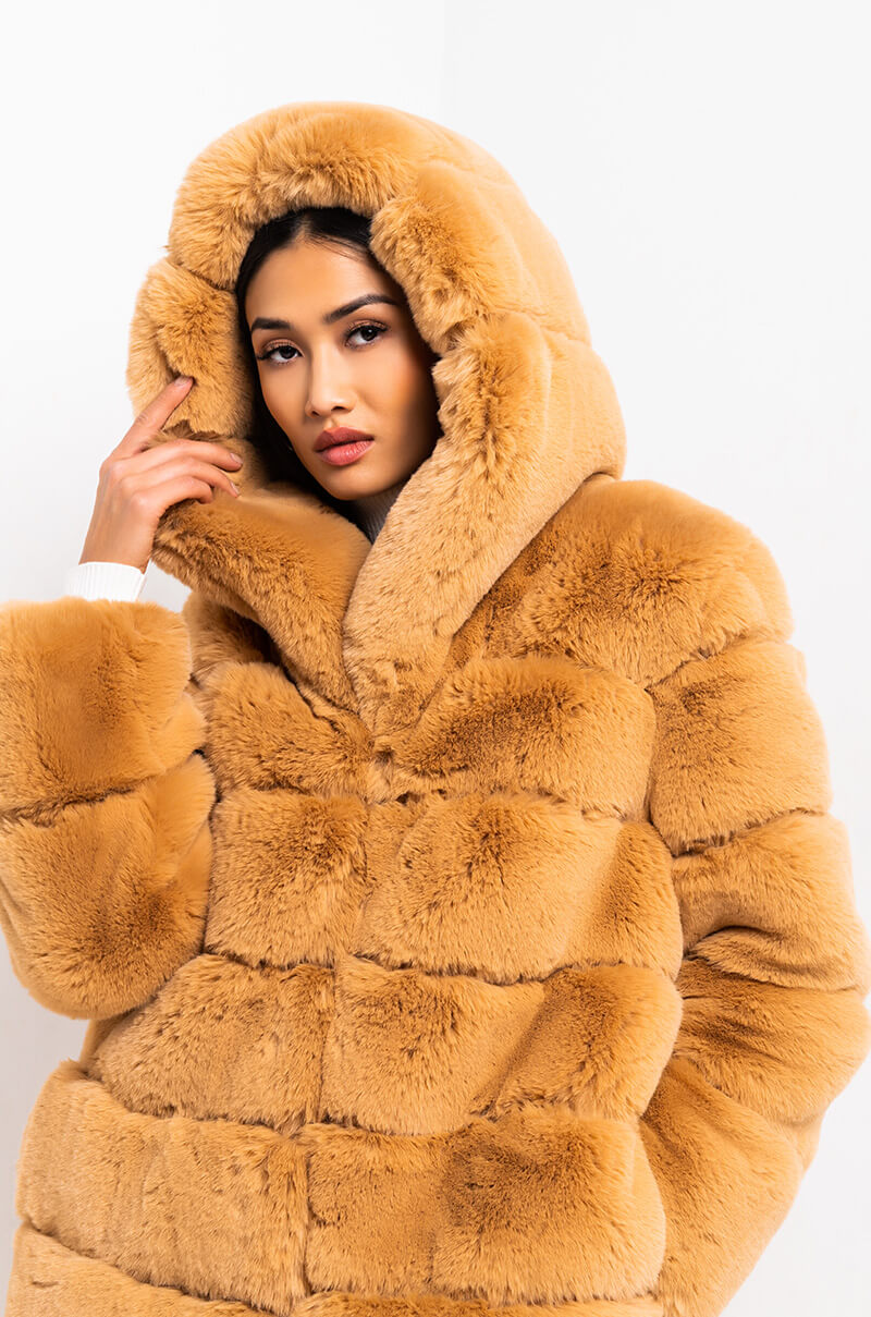 AZALEA WANG FAUX FUR PANEL HOODED TRENCH