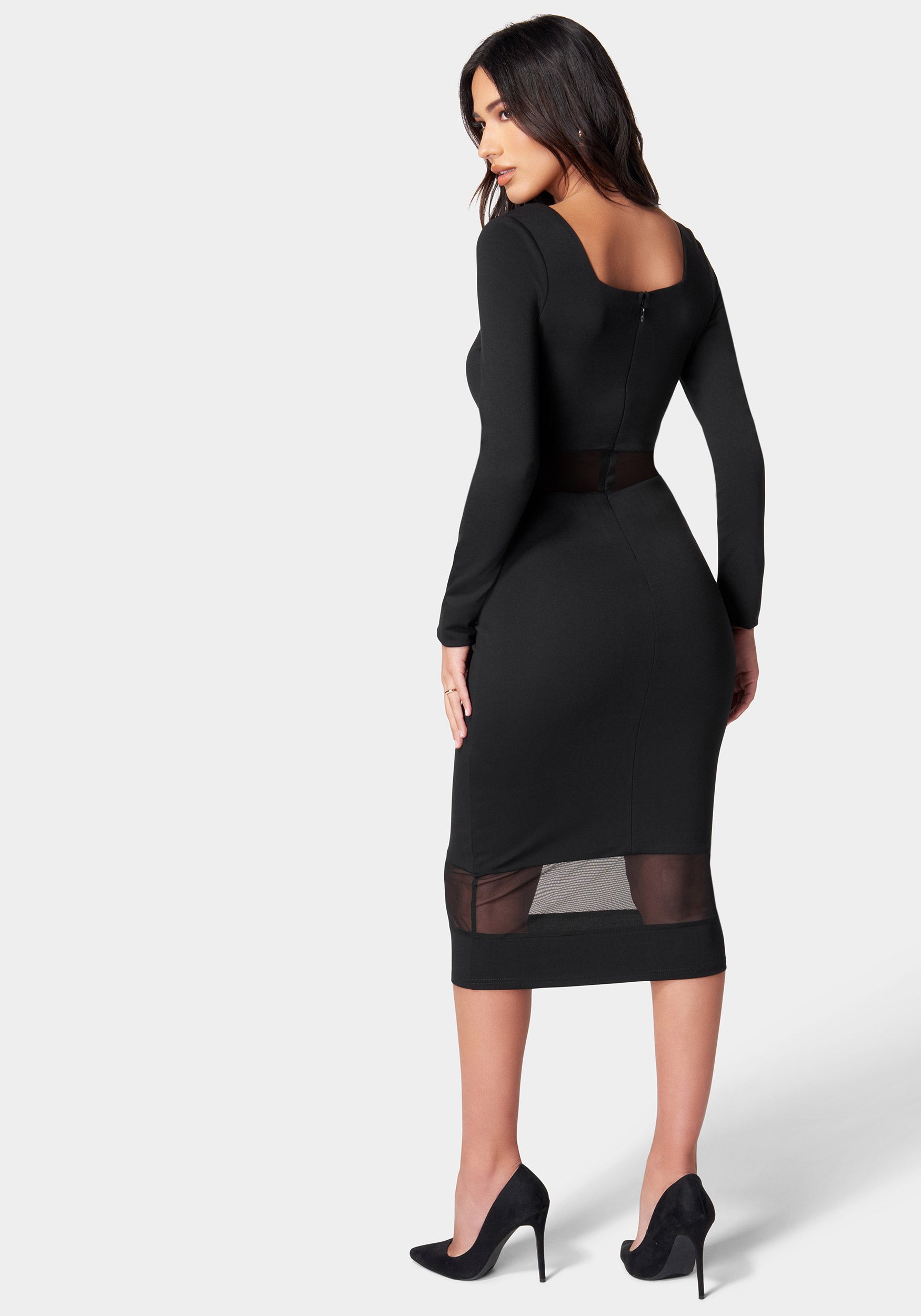 Square Neck Mesh Inset Dress