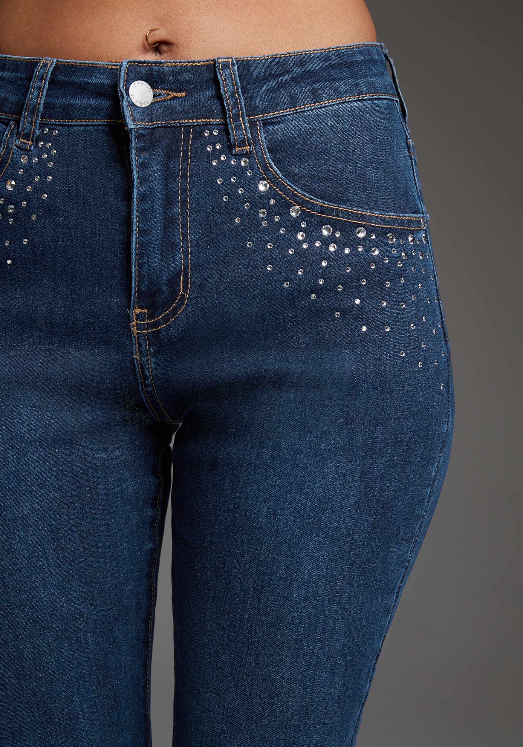 bebe Slim Jean Embellished With Crystals by Swarovski