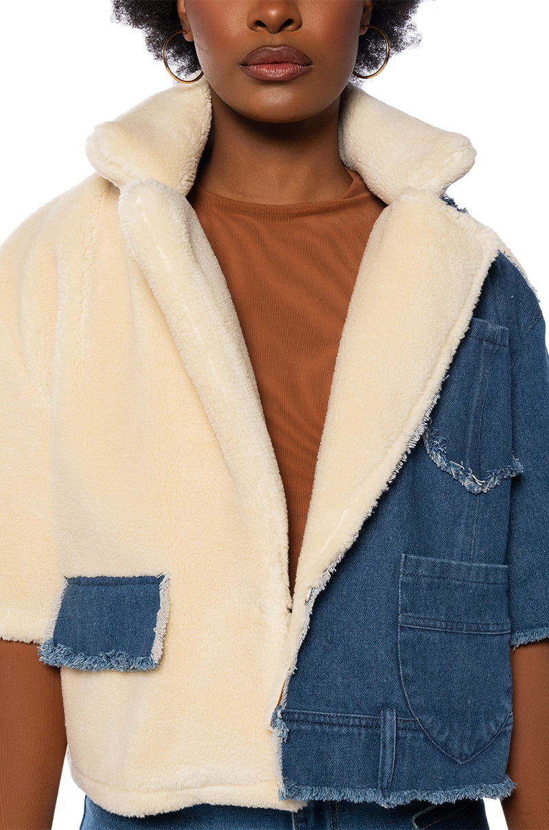 AMIEE SHORT SLEEVE DENIM SHERPA JACKET