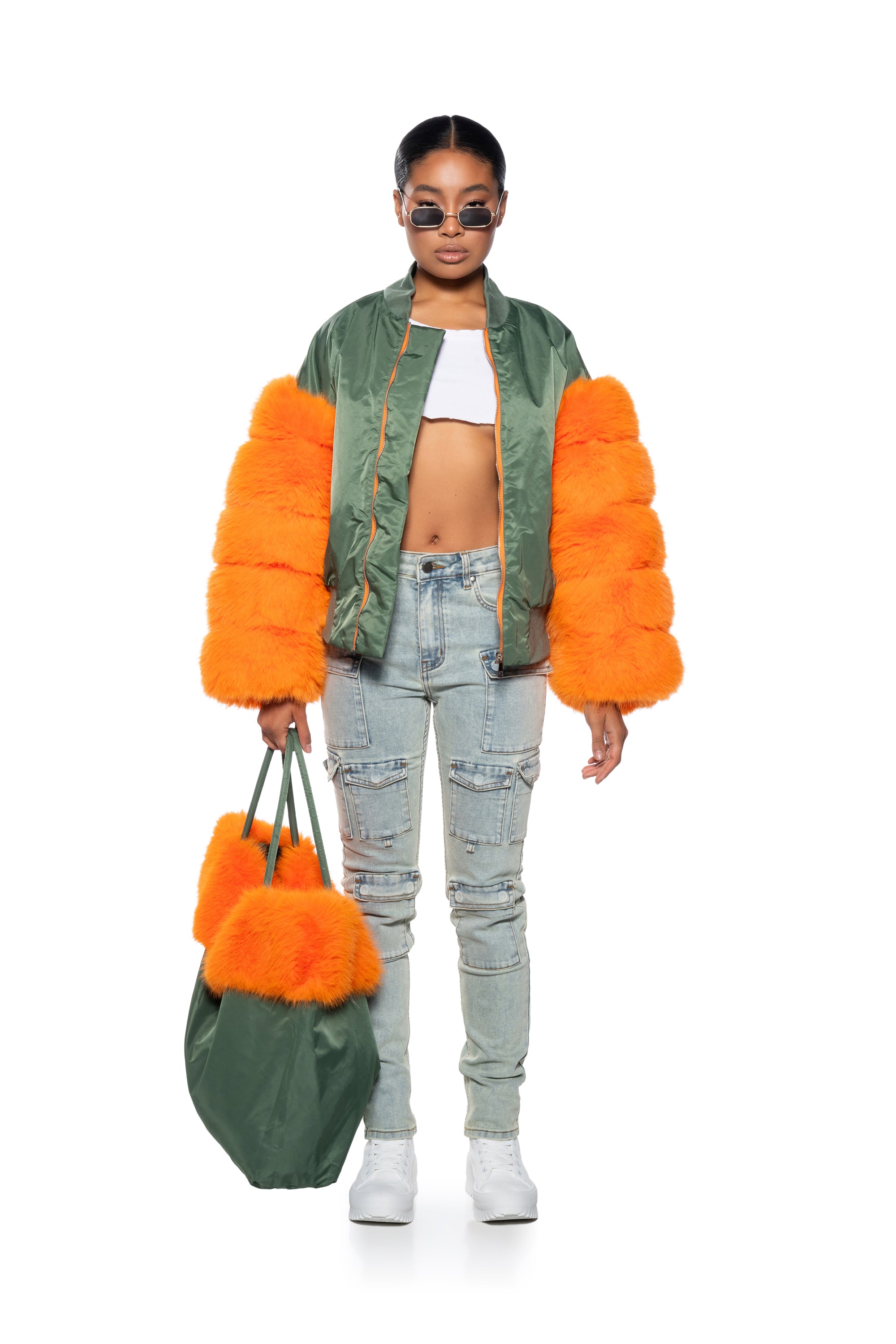 ENDLESS FAUX FUR SLEEVE BOMBER JACKET