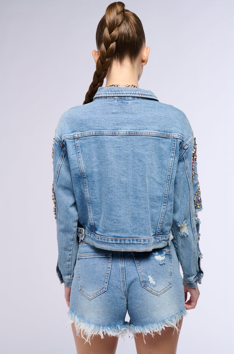 GLAMOROUS LIFE RHINESTONE JEAN JACKET