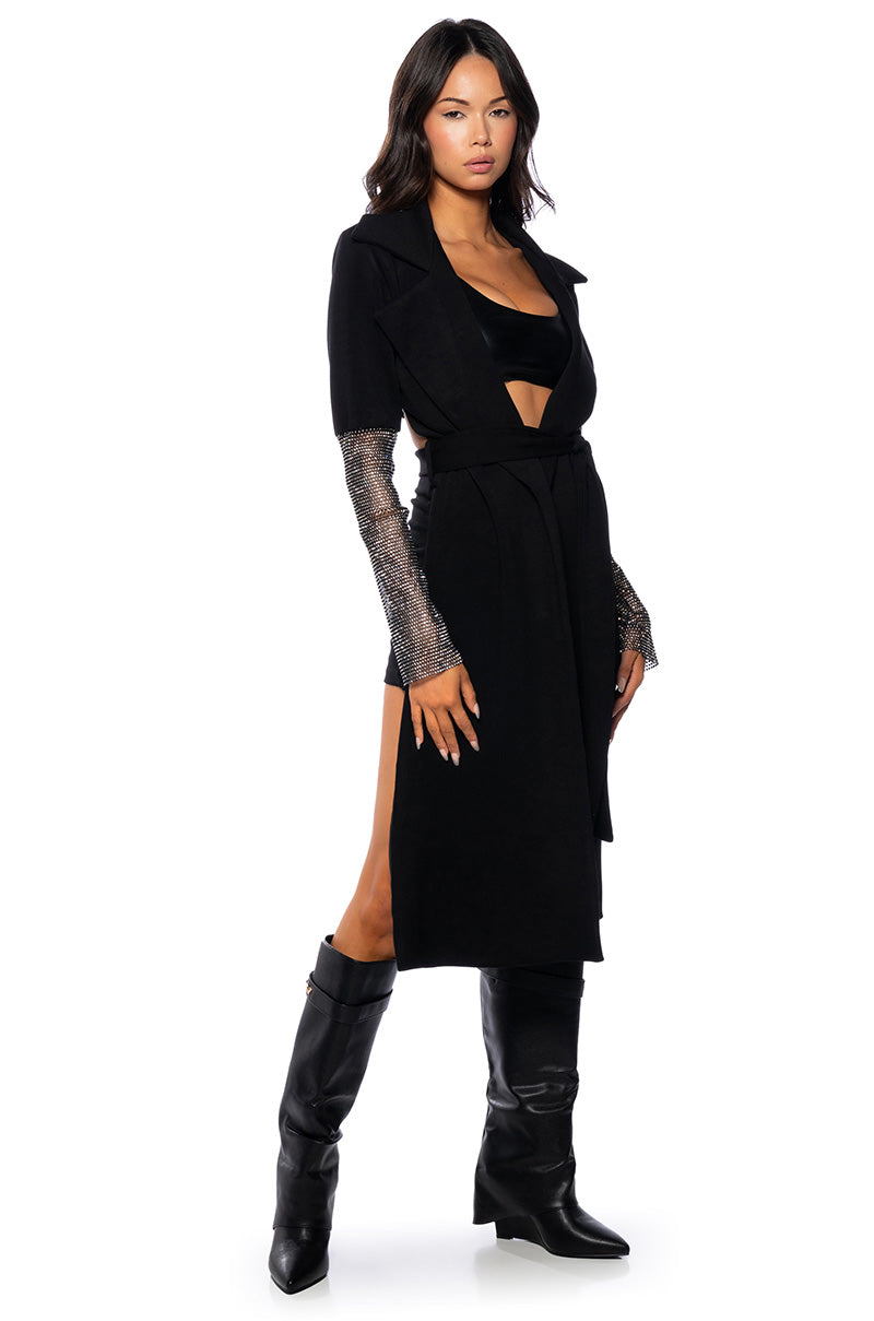 RHINESTONE MESH SLEEVE DUSTER