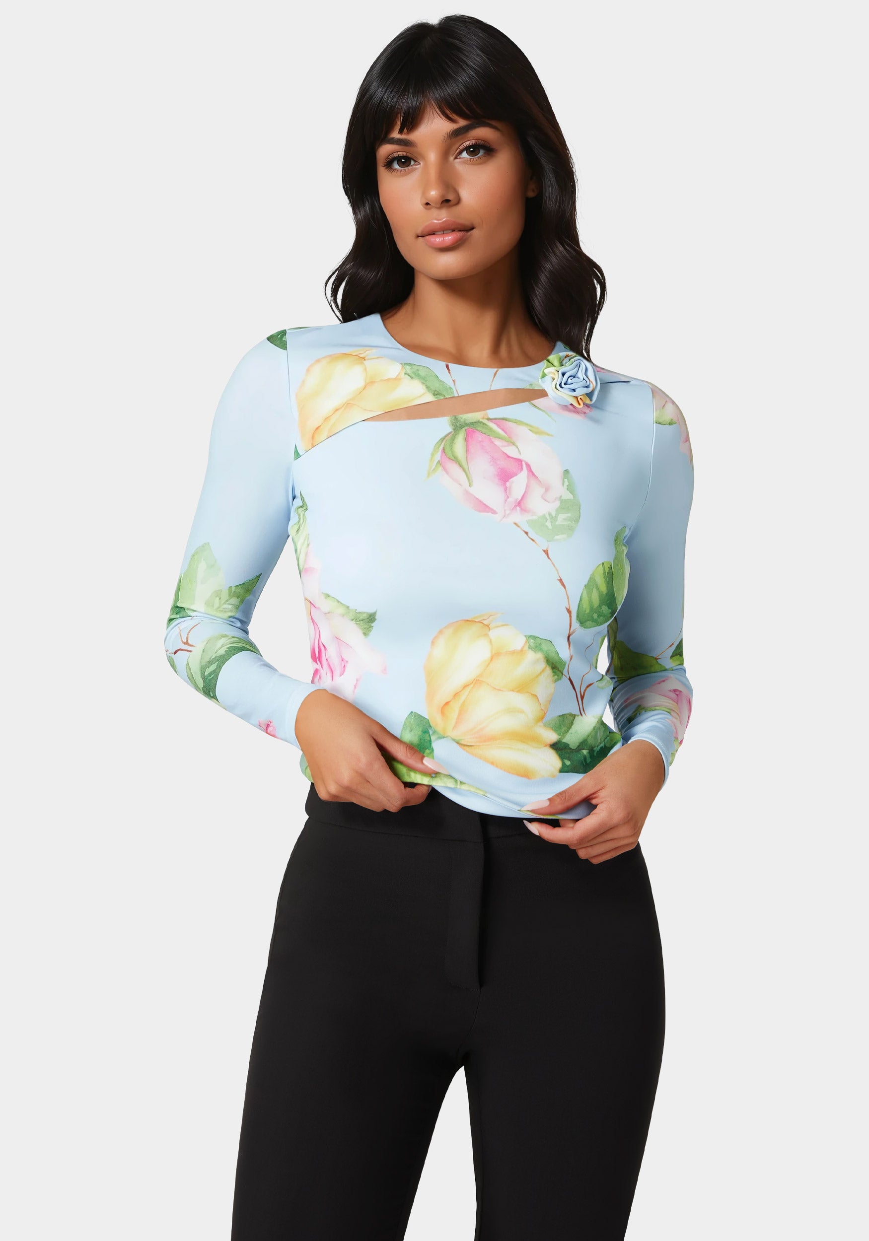 Cut Out Flower Long Sleeve Top