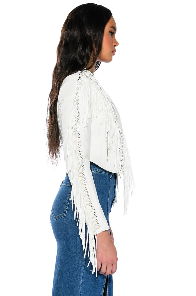 AZALEA WANG OLIVIER FRINGE JACKET IN WHITE