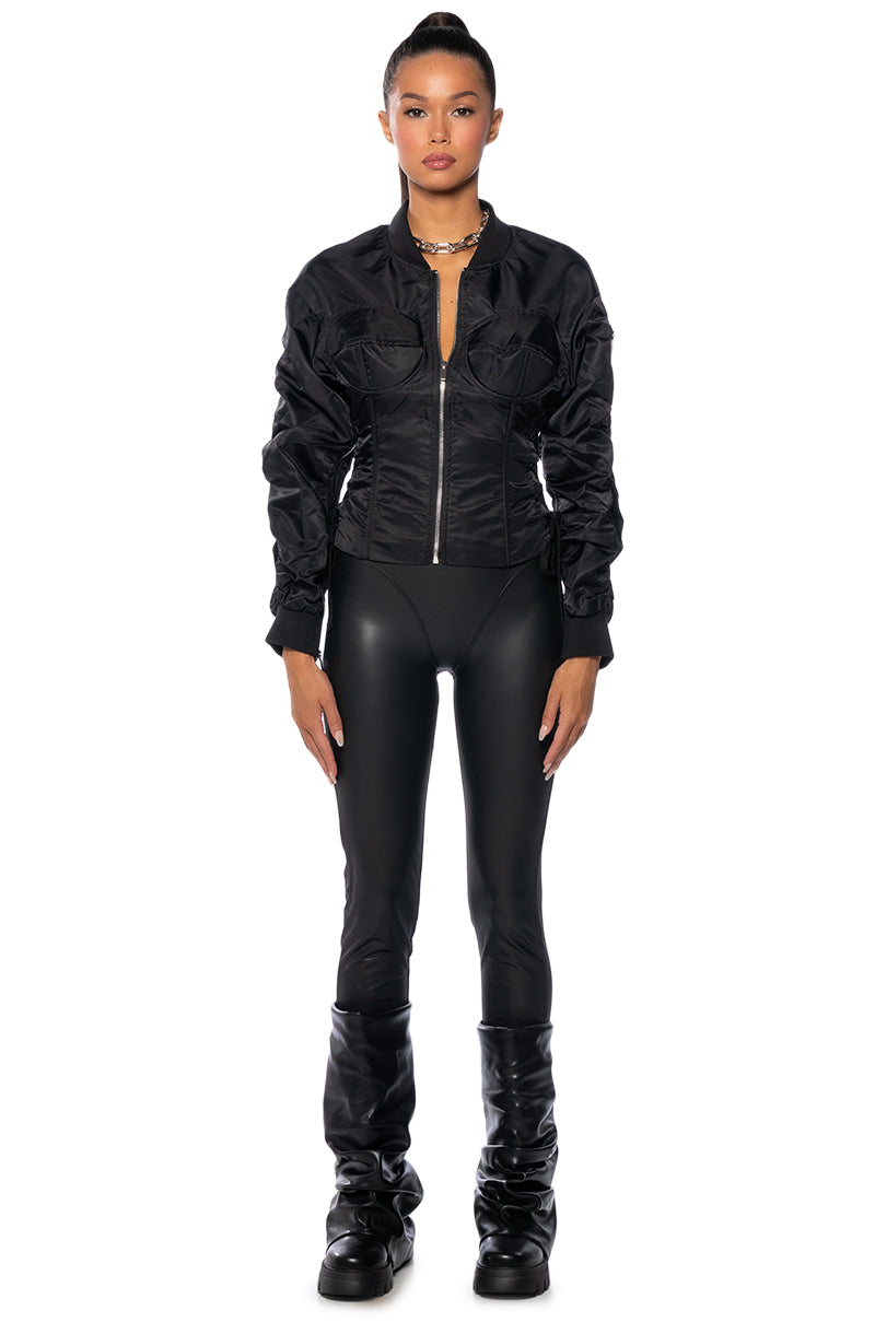 FITTED BOMBER WITH ADJUSTABLE SIDE LACE