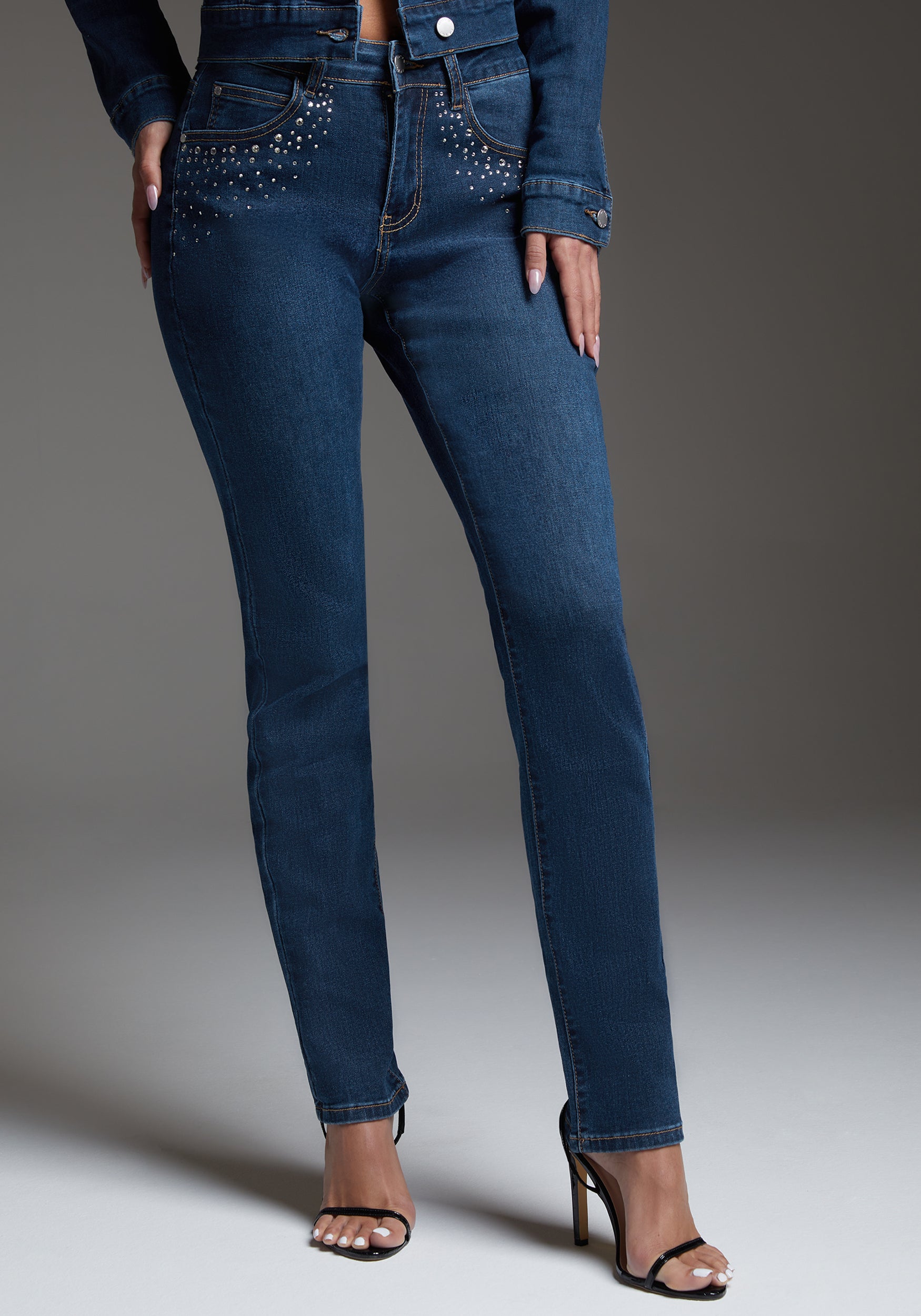 bebe Slim Jean Embellished With Crystals by Swarovski