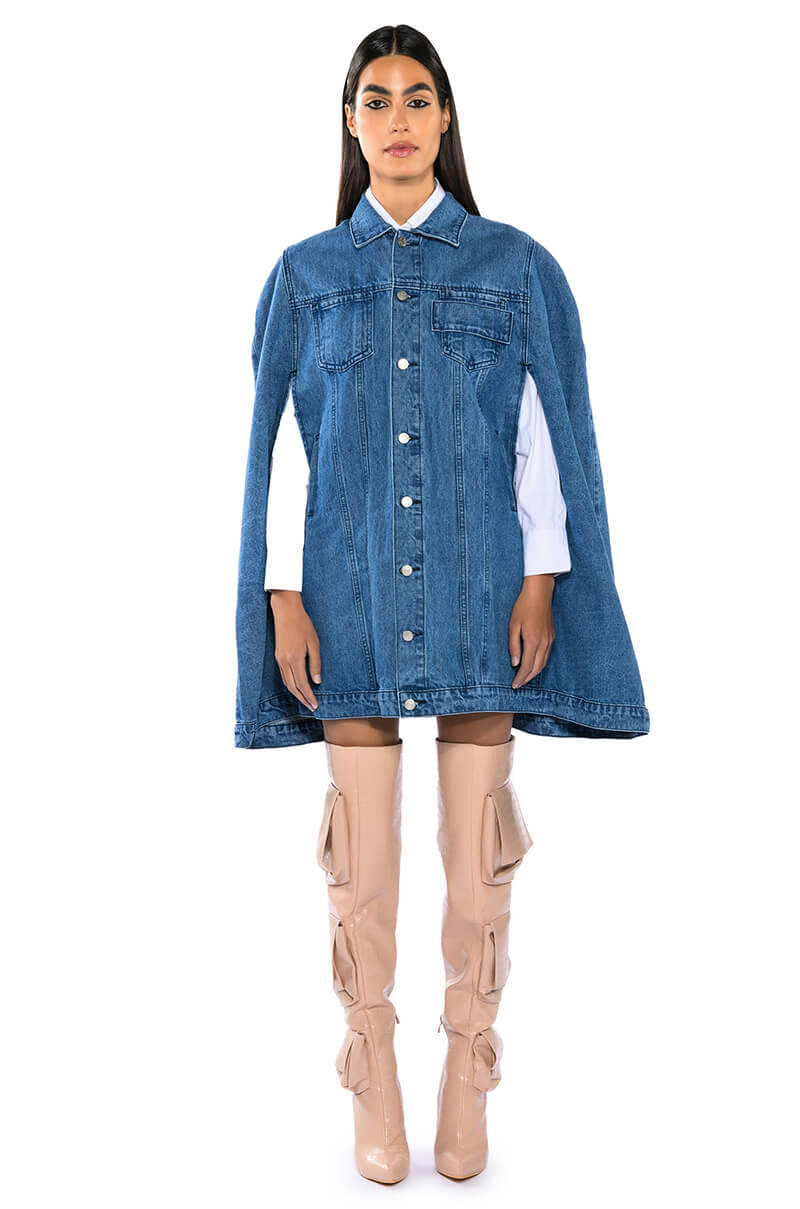 DON'T TALK LOUD DENIM TRENCH PONCHO