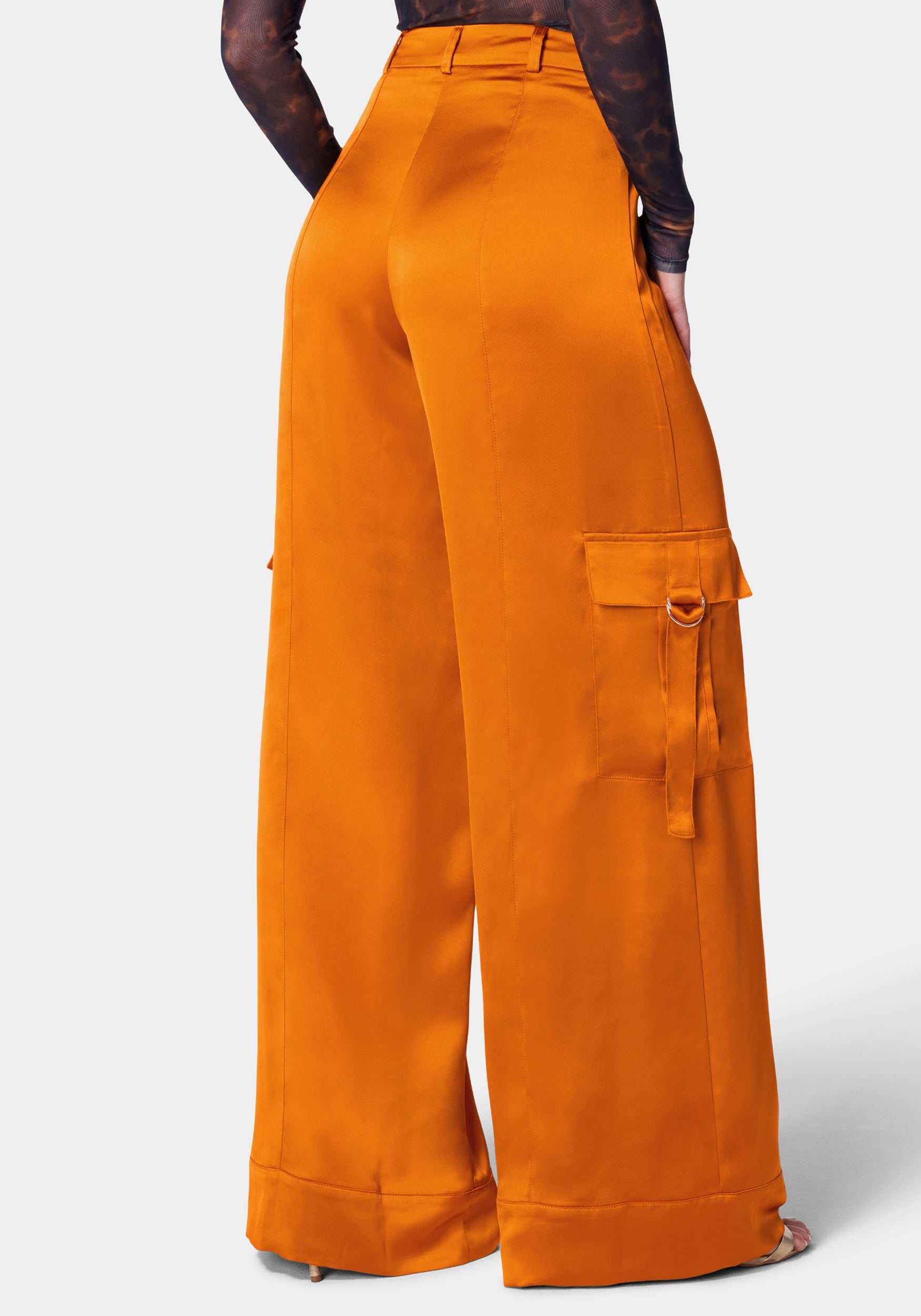 Wide Leg Cargo Pocket Satin Pant