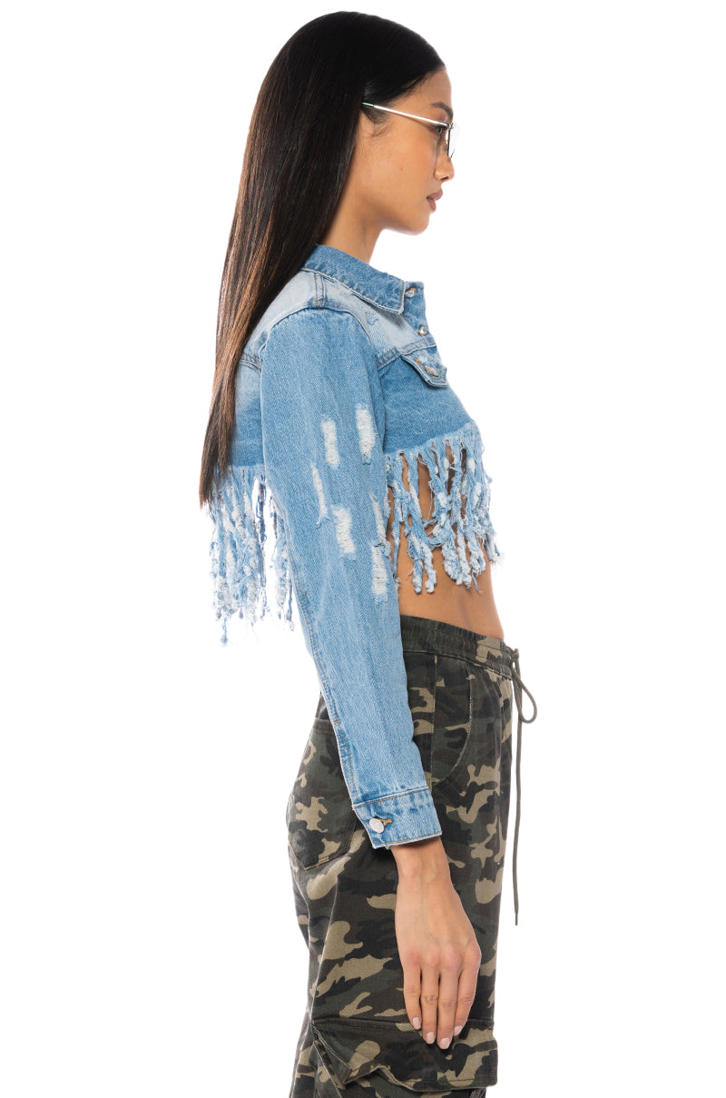 ULTRA CROP DENIM JACKET WITH PATCHES