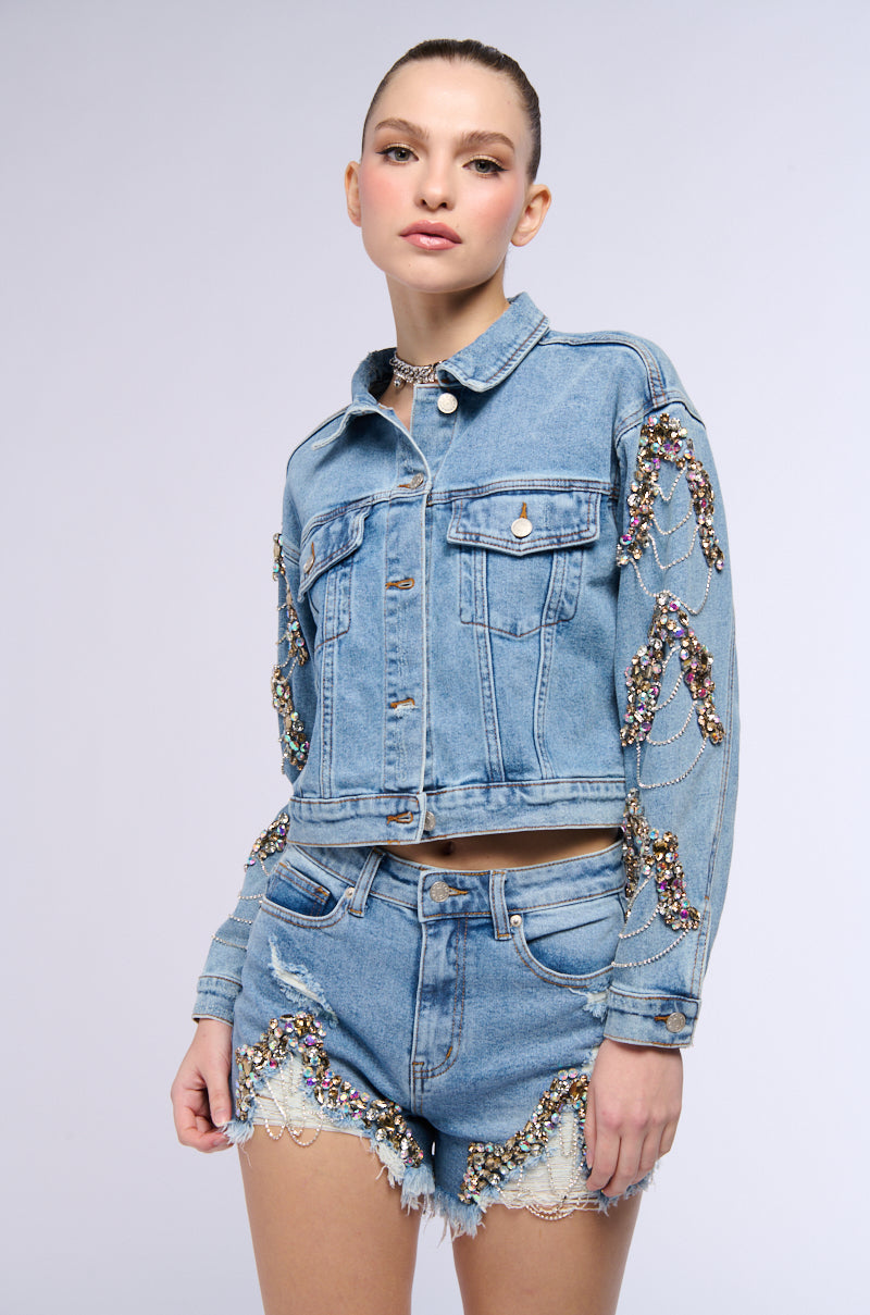 GLAMOROUS LIFE RHINESTONE JEAN JACKET